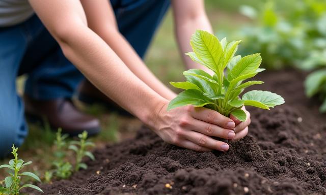 Seorang budak lelaki dan seorang lelaki tua menanam pokok bersama.